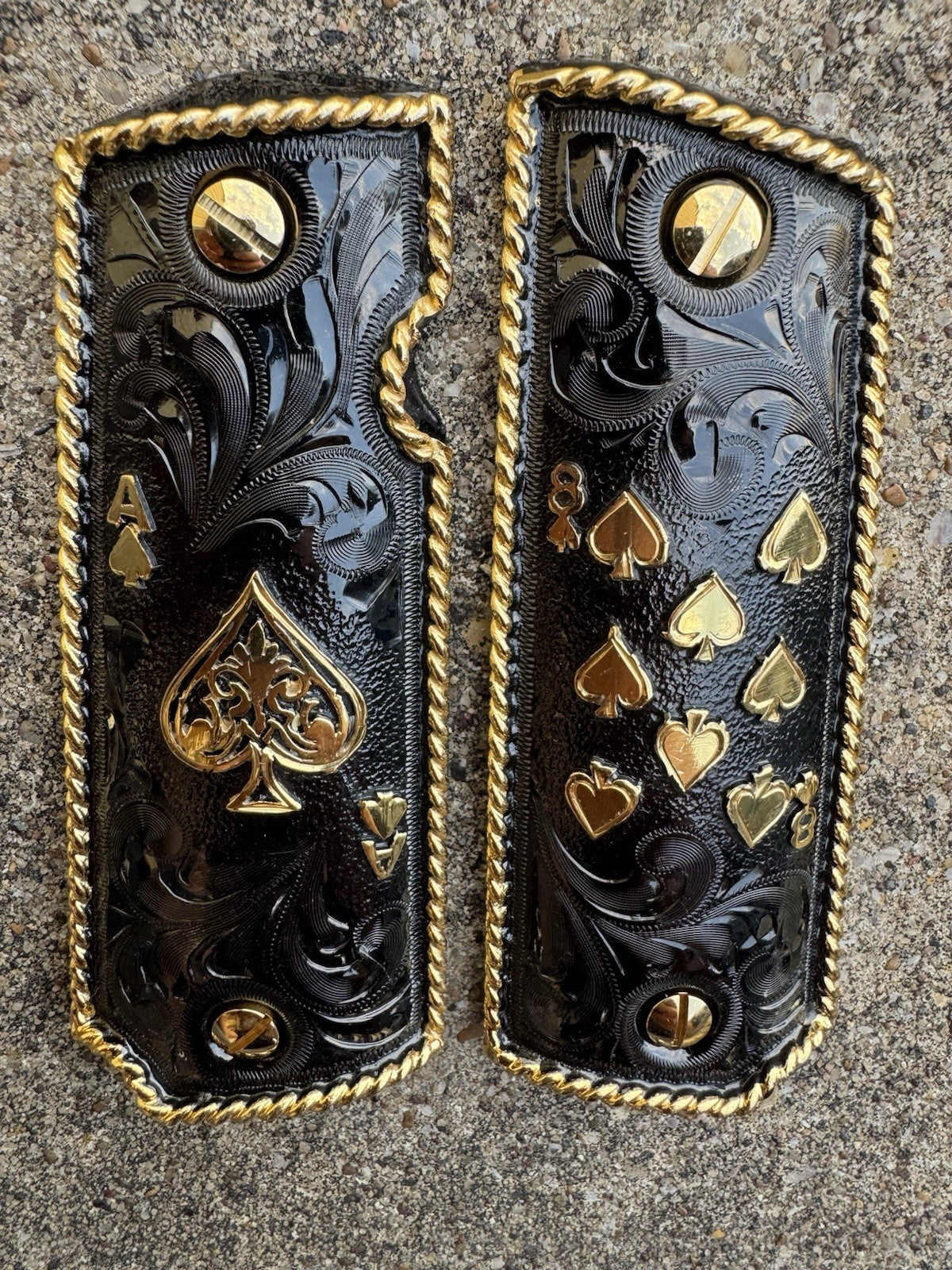 1911 45 38 Super Full Size Ace Deck Of Cards Gold Gun Grip Cachas & 24K Screws