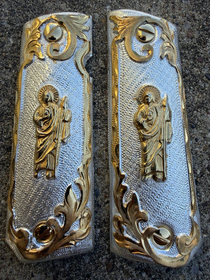 1911 45 38 Super Full Size San Judas Gold Gun Pistol Grip Cachas & 24K Screws