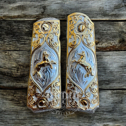1911 45 38 Super Full Size Colt Horse Gold Gun Pistol Grip Cachas & 24K Screws