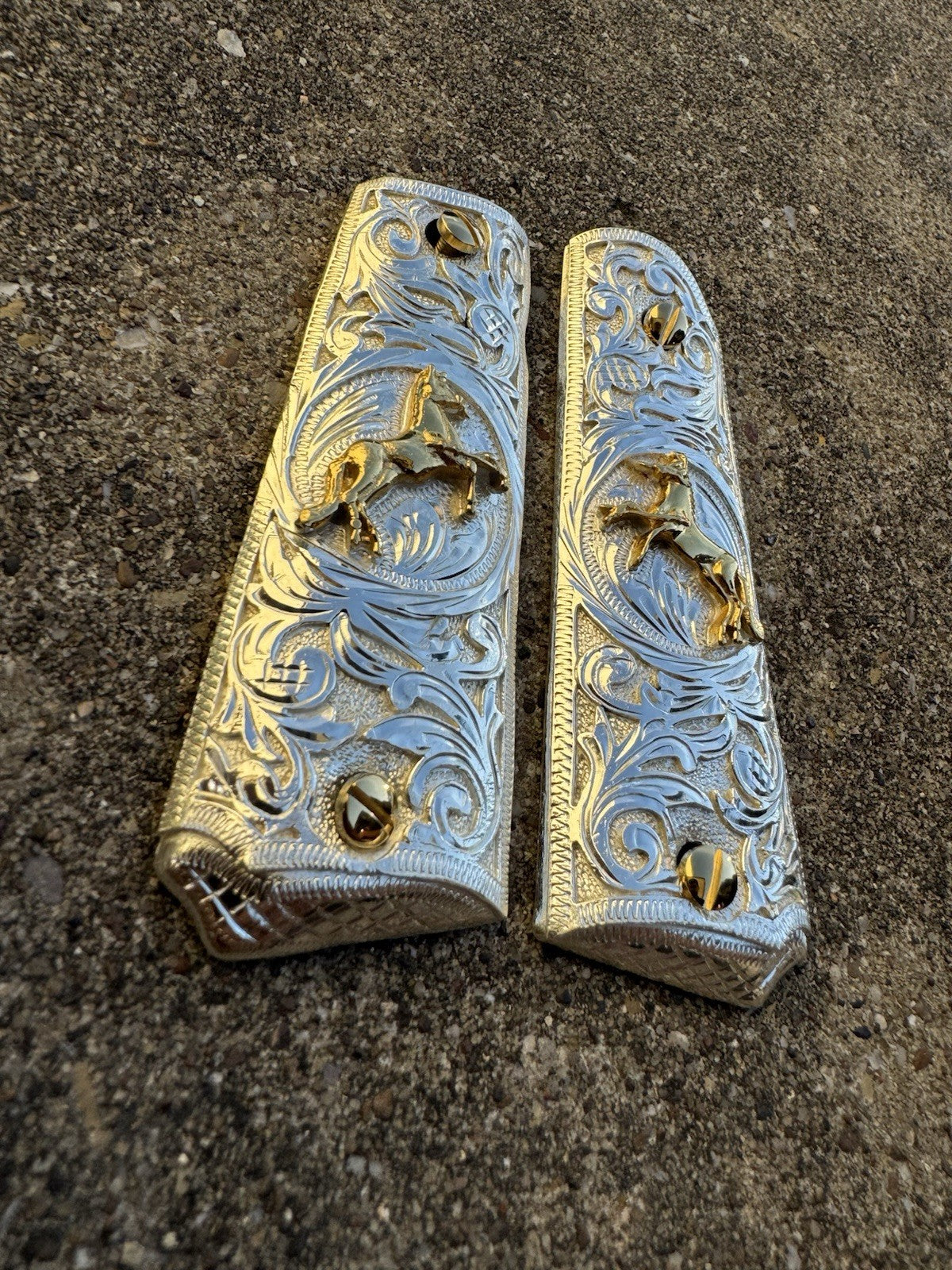 1911 45 38 Super Full Size Horse Gold Gun Pistol Grip Cachas & 24K Screws