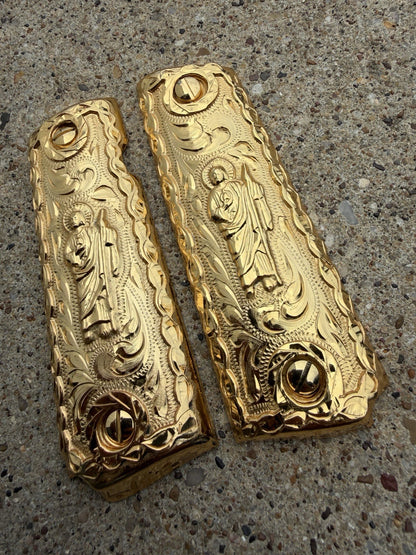 1911 45 38 Super Full Size San Judas Gold Gun Pistol Grip Cachas & 24K Screws