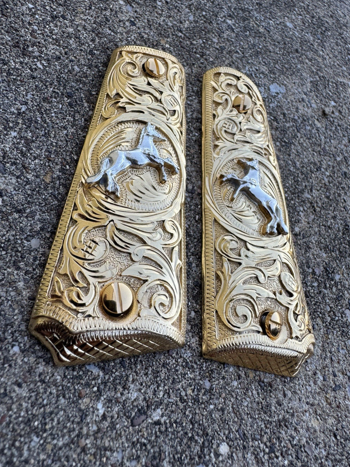 1911 45 38 Super Full Size Colt Horse Gold Gun Pistol Grip Cachas & 24K Screws