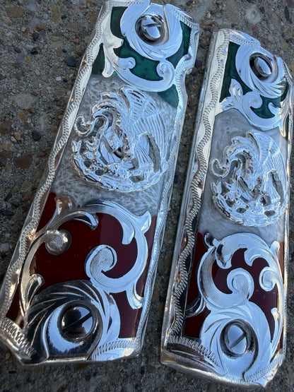 1911 45 38 Super Full Size Mexican Eagle Gun Pistol Grip Cachas & Polished Screw