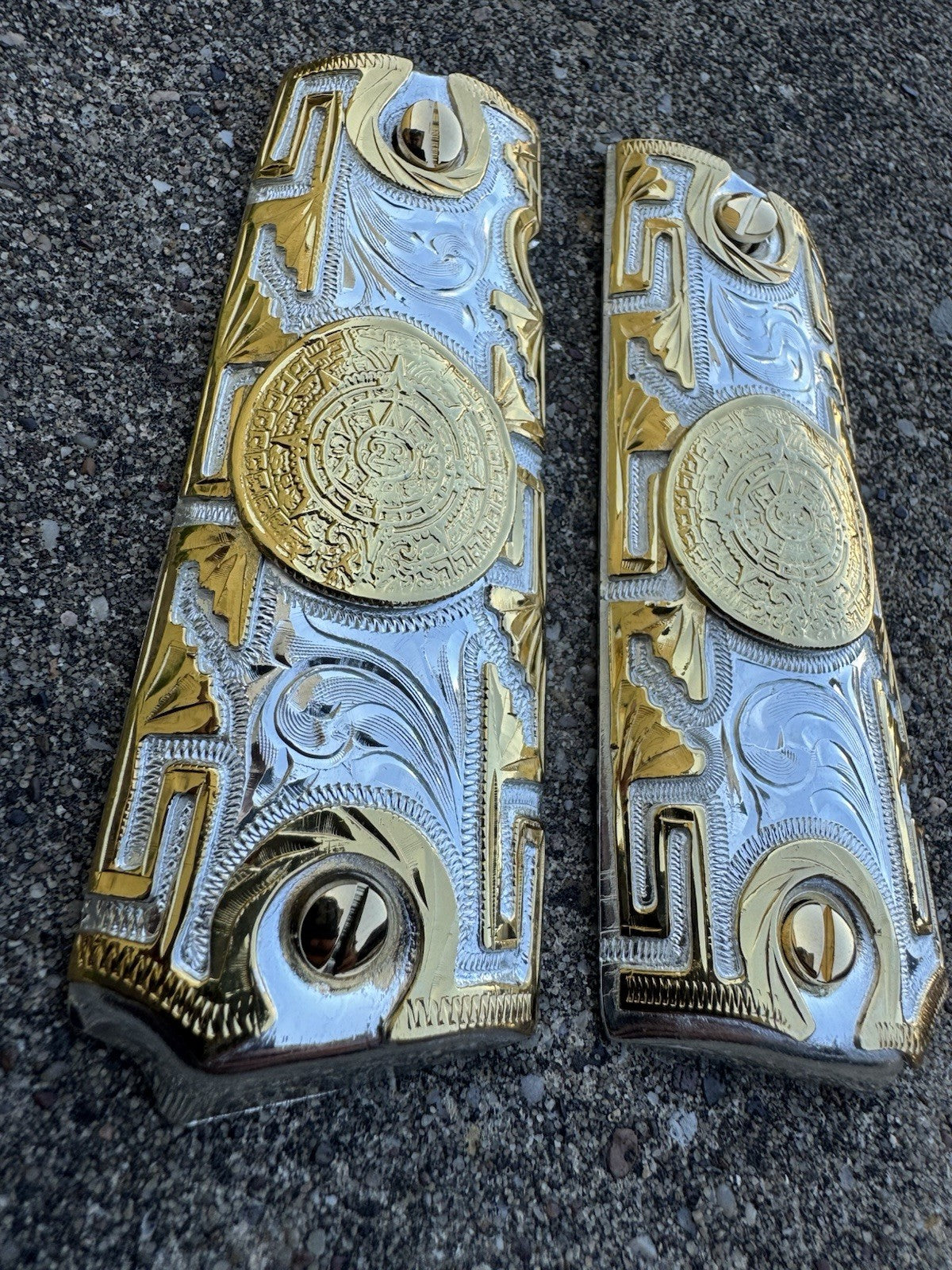 1911 45 38 Super Azteca Full Size Gold Gun Pistol Grip Cachas & 24K Screws