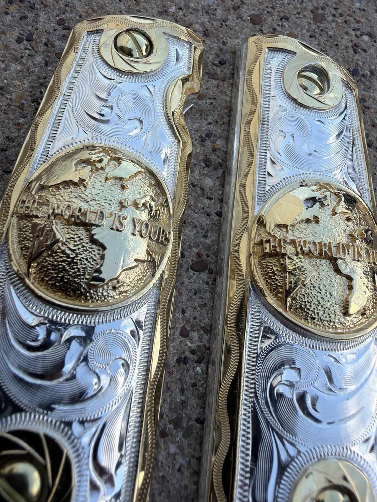 1911 45 38 Super Full Size World Is Yours Gold Gun Pistol Grip Cachas & 24KScrew