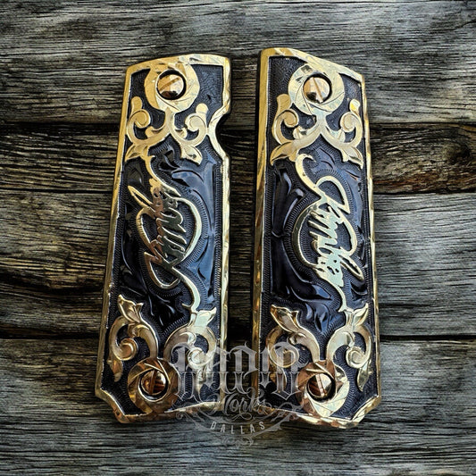 1911 45 38 Super Full Size Kimber Gold Gun Pistol Grip Cachas & 24K Screws