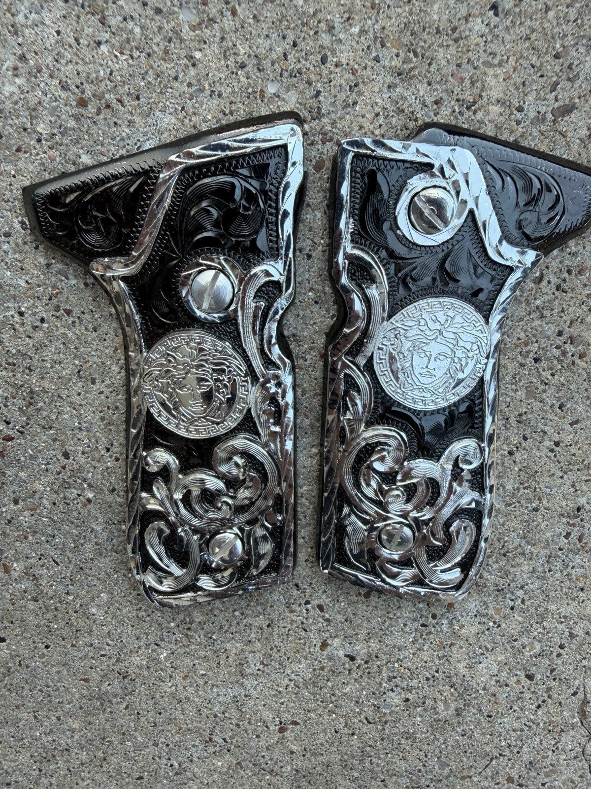 Beretta 92FS Cachas Versace Silver Plated Pistol Custom Grips & Silver Screws