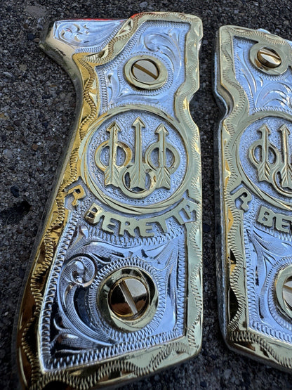 Beretta 92FS Cachas Gold Plated Pistol Custom Grips & Gold Screws