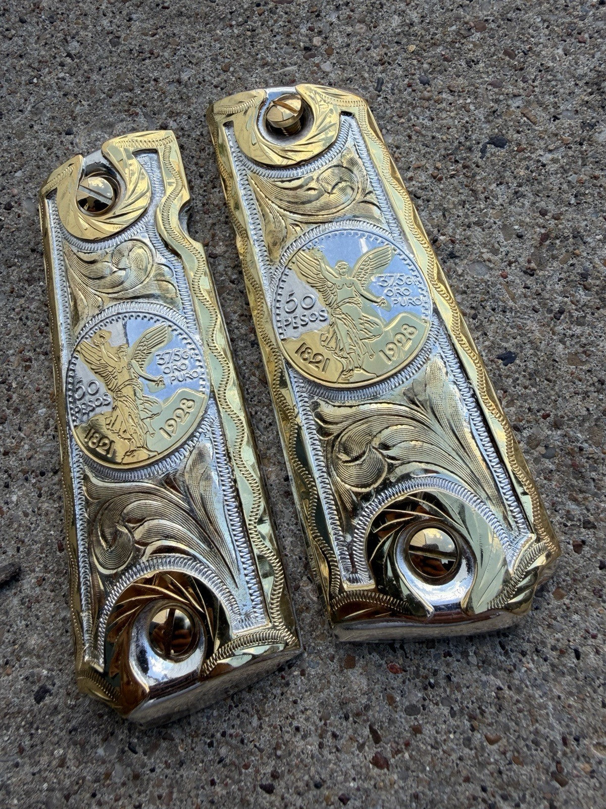 1911 45 38 Super Full Size Centenario Gold Gun Pistol Grip Cachas & 24K Screws