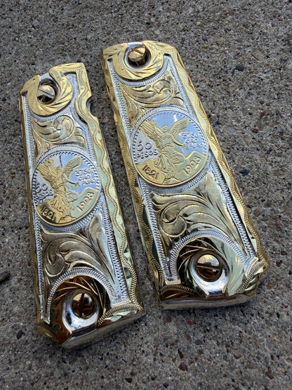 1911 45 38 Super Full Size Centenario Gold Gun Pistol Grip Cachas & 24K Screws
