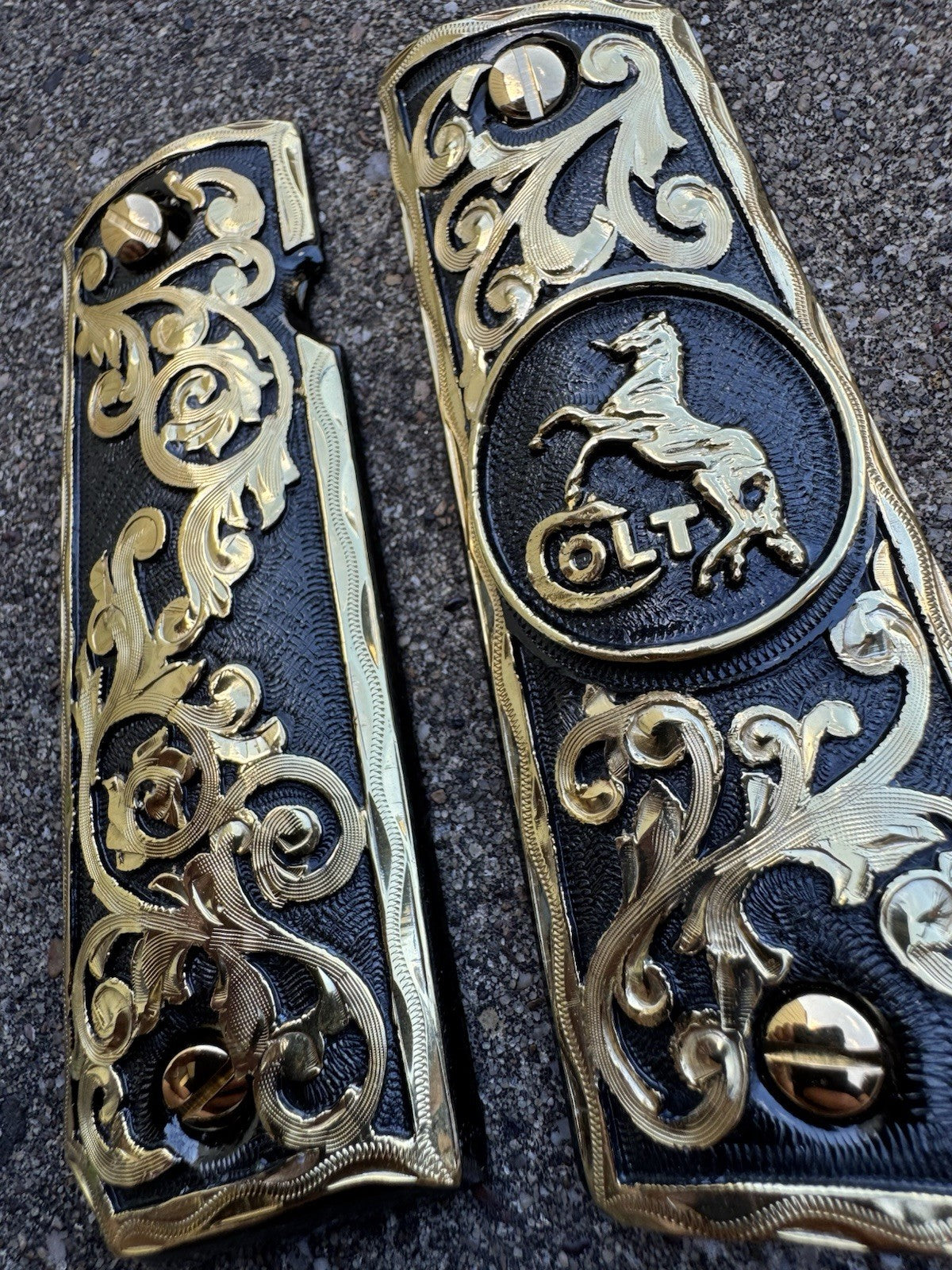 1911 45 38 Super Full Size Colt Horse Gold Gun Pistol Grip Cachas & 24K Screws