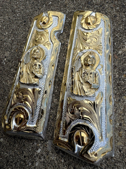 1911 45 38 Super Full Size San Judas Gold Gun Pistol Grip Cachas & 24K Screws