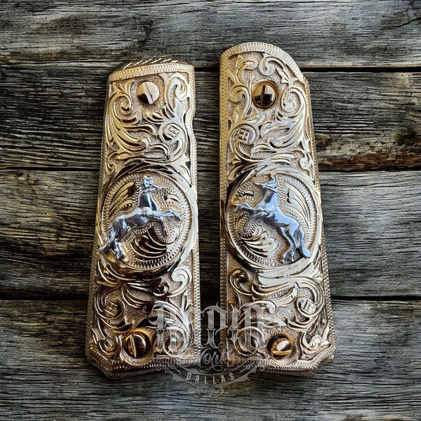 1911 45 38 Super Full Size Colt Horse Gold Gun Pistol Grip Cachas & 24K Screws