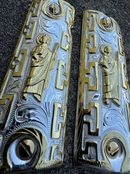 1911 45 38 Super San Judas Full Size Gold Gun Pistol Grip Cachas & 24K Screws