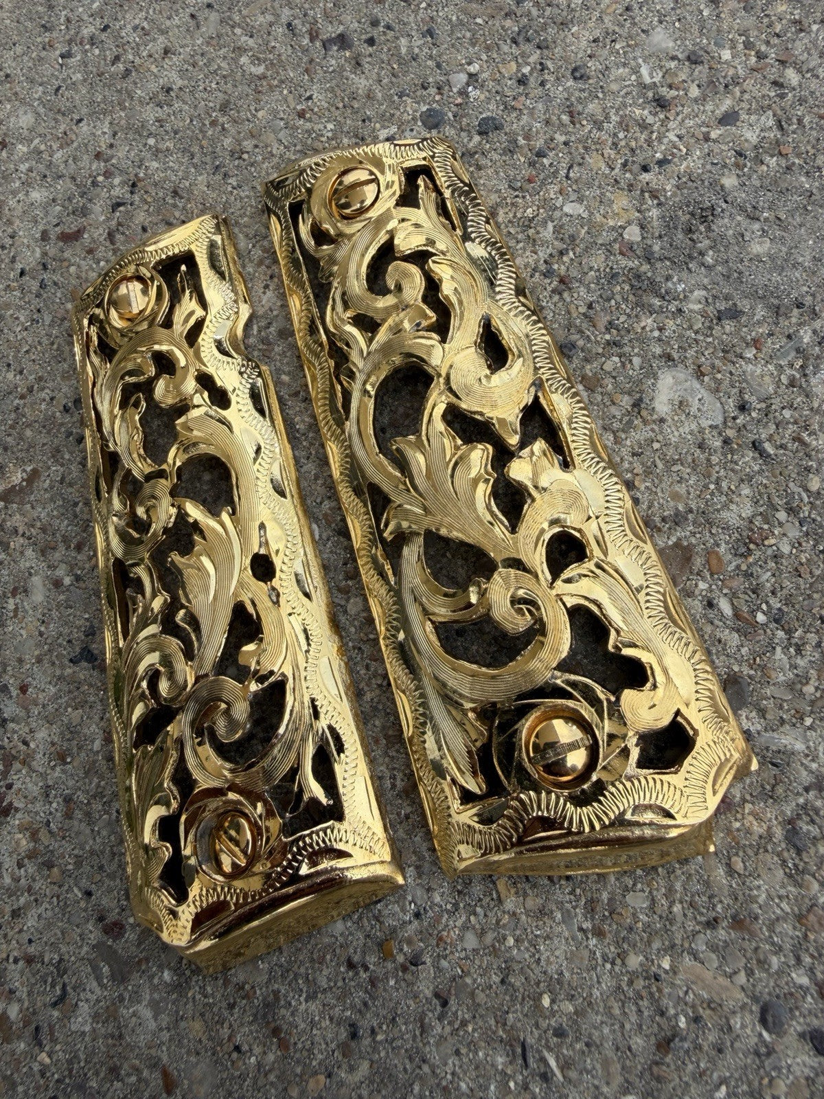1911 45 38 Super Full Size Gold Gun Pistol Grip Cachas Chapeado & 24K Screws