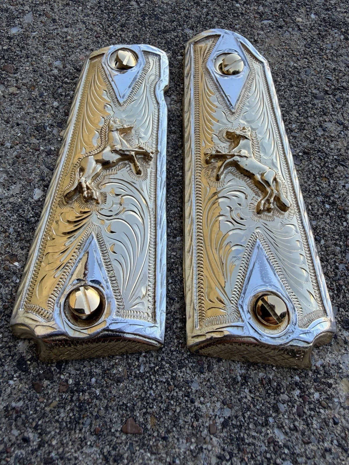 1911 45 38 Super Full Size Horse Gold Gun Pistol Grip Cachas & 24K Screws