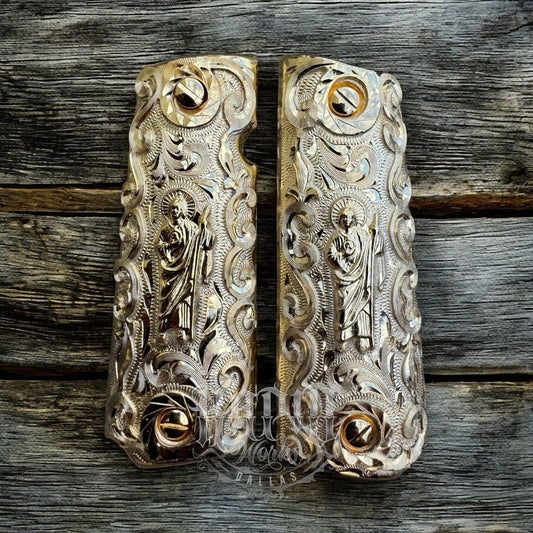1911 45 38 Super Full Size San Judas Gold Gun Pistol Grip Cachas & 24K Screws