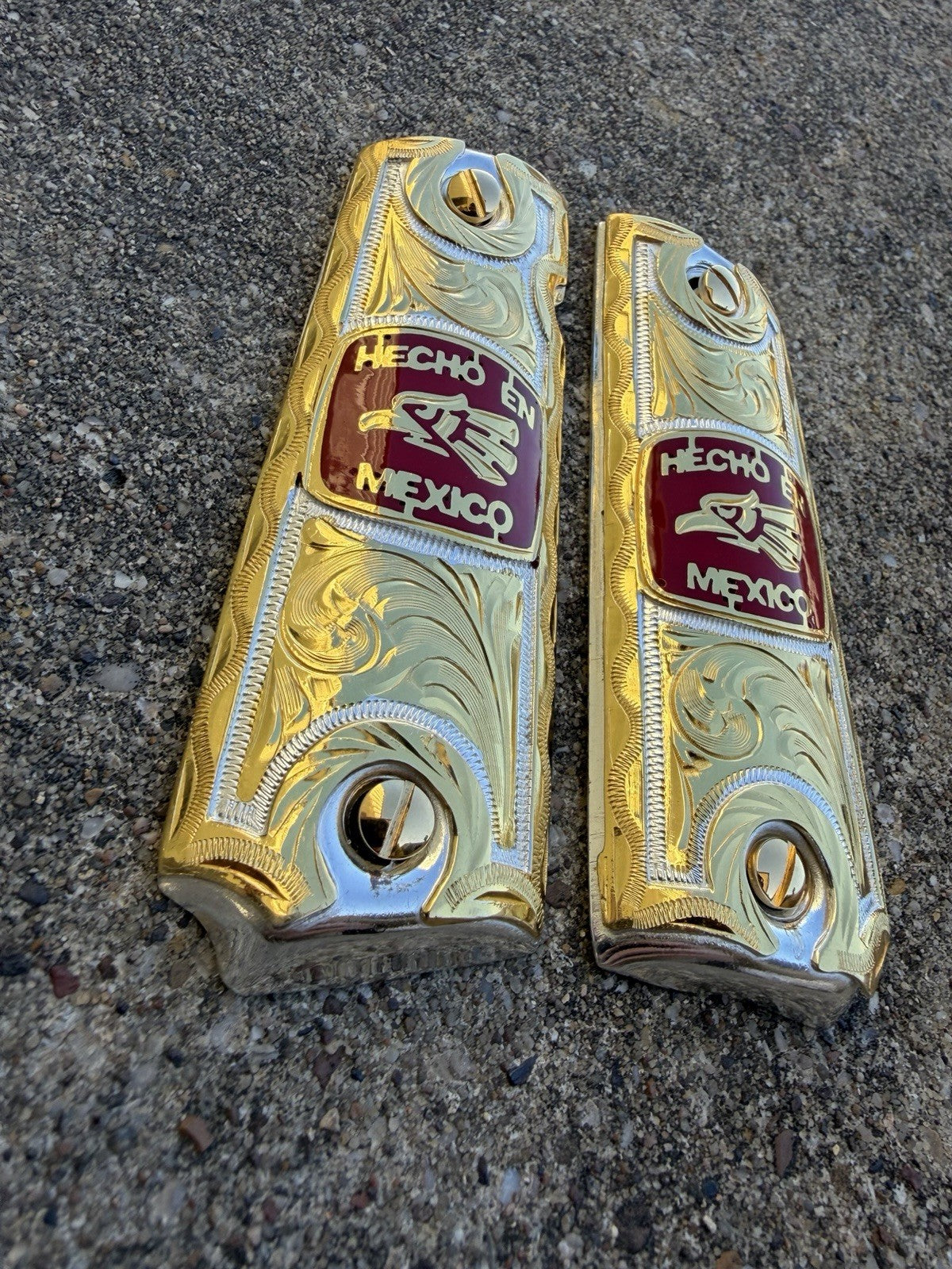 1911 45 38 Super Full Size Hecho En Mexico Gold Gun Pistol Grip Cachas & Screws