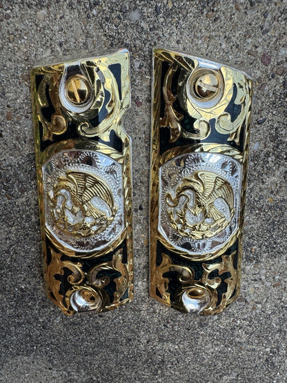 1911 45 38 Super Mexican Eagle Full Size Gold Gun Pistol Grip Cachas & 24K Screw