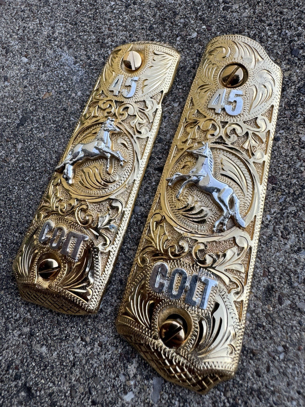 1911 45 38 Super Full Size Colt Horse Gold Gun Pistol Grip Cachas & 24K Screws