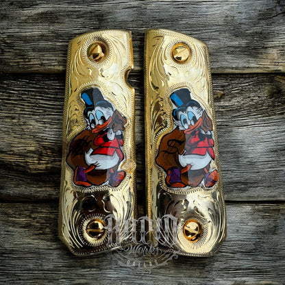 1911 45 38 Super Full Size Mcscrooge Duck Gold Gun Pistol Grip Cachas &24K Screw