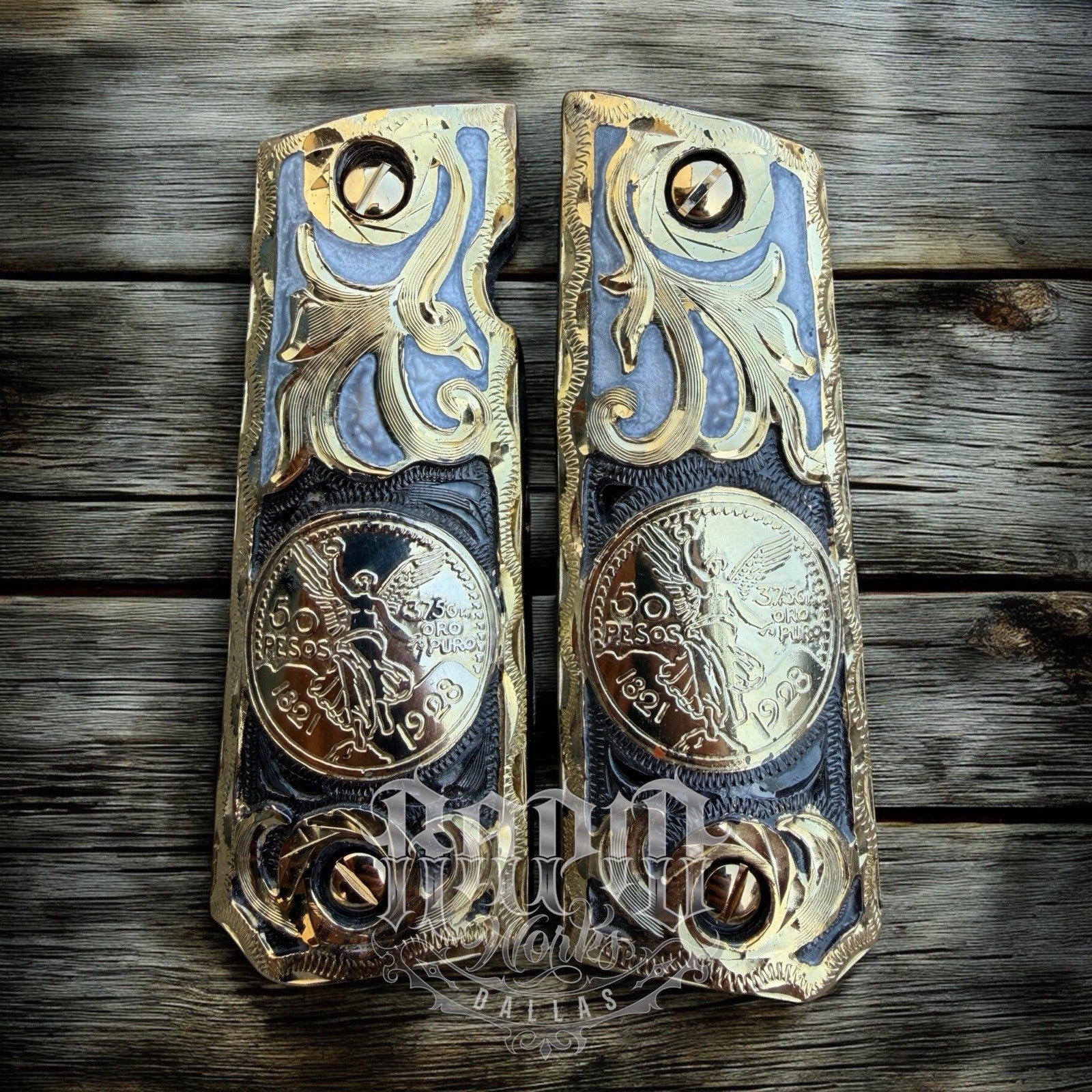 1911 45 38 Super Full Size Centenario Gold Gun Pistol Grip Cachas & 24K Screws