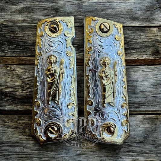 1911 45 38 Super San Judas Full Size Gold Gun Pistol Grip Cachas & 24K Screws