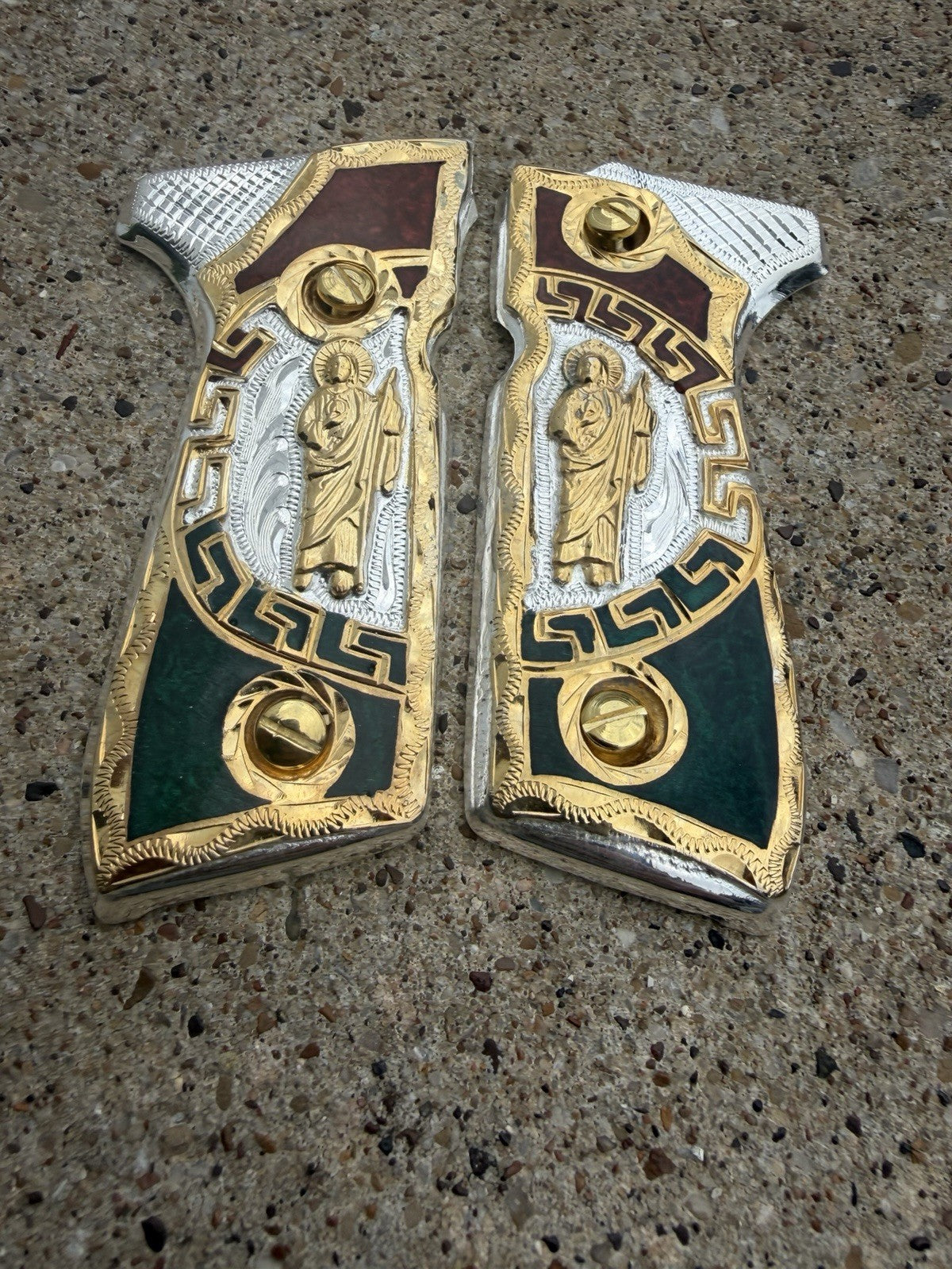 Beretta 92FS Cachas San Judas Gold Plated Pistol Custom Grips & Gold Screws