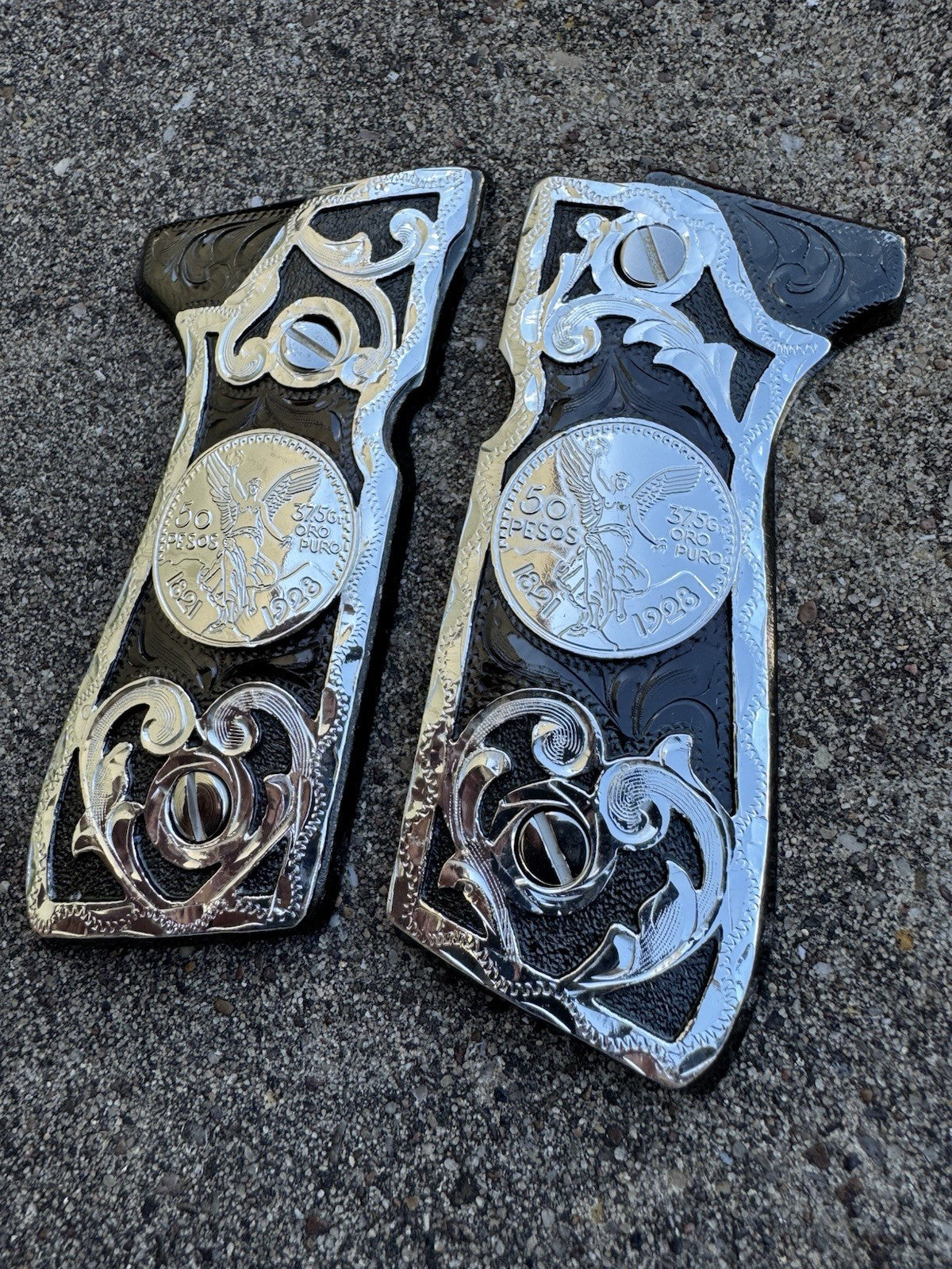 Beretta 92FS Cachas Centenario Silver Plated Pistol Custom Grips & Polish Screw
