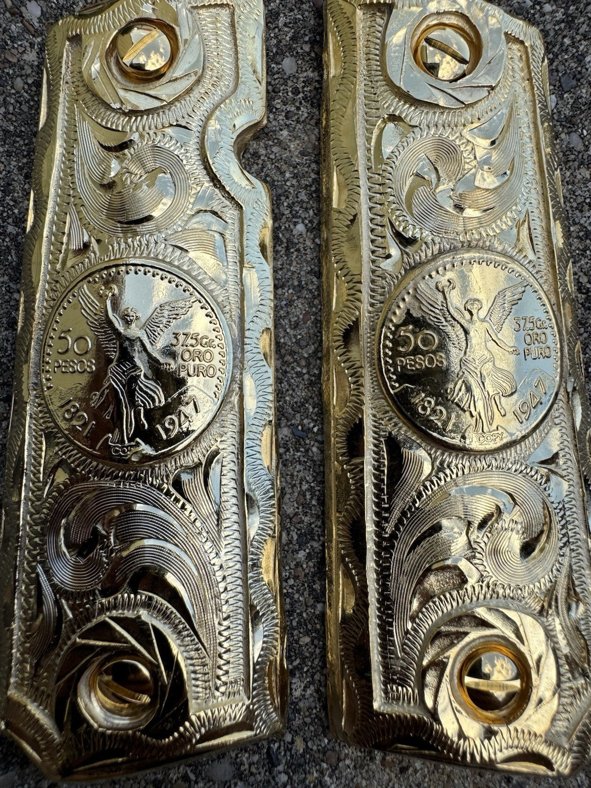 1911 45 38 Super Full Size Centenario Gold Gun Pistol Grip Cachas & 24K Screws