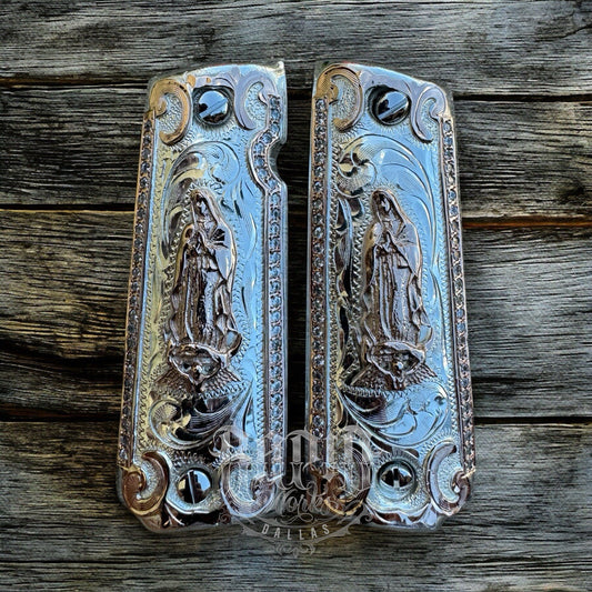 1911 ZIRCONIA 45 38 SUPER VIRGEN DE GUADALUPE ROSE GOLD GUN PISTOL GRIP CACHAS