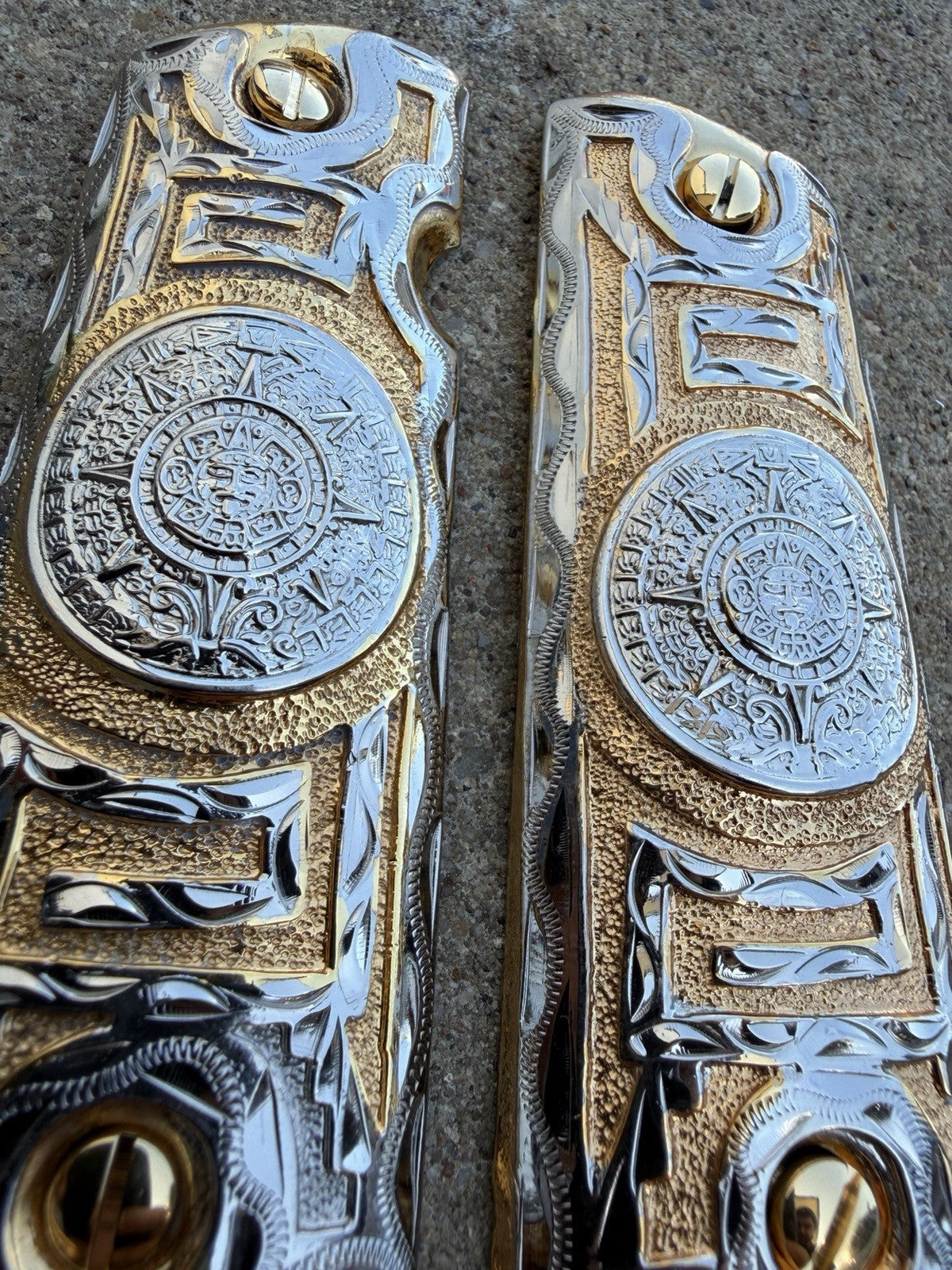 1911 45 38 Super Full Size Azteca Gold Gun Pistol Grip Cachas & 24K Screws