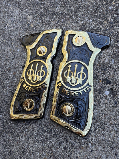 Beretta 92FS Cachas Gold Plated Pistol Custom Grips & Gold Screws