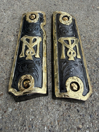 1911 45 38 Super Full Size Scarface Gold Gun Pistol Grip Cachas & 24K Screws