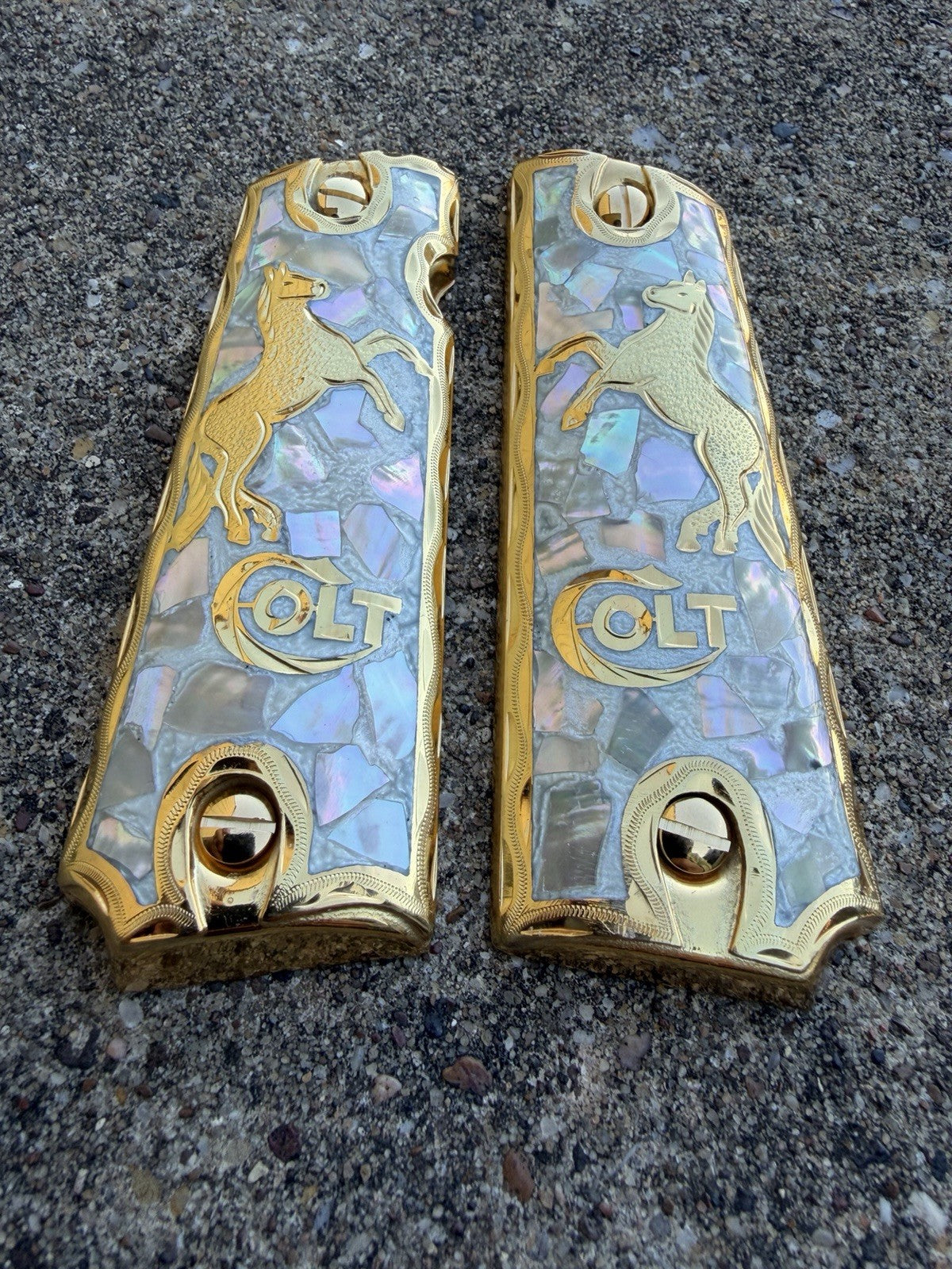 1911 45 38 Super Full Size Horse Gold Gun Pistol Grip Cachas & 24K Screws