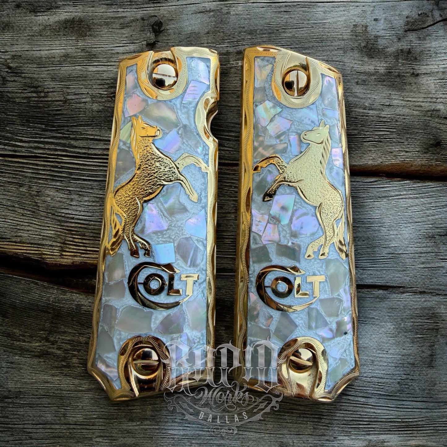 1911 45 38 Super Full Size Horse Gold Gun Pistol Grip Cachas & 24K Screws