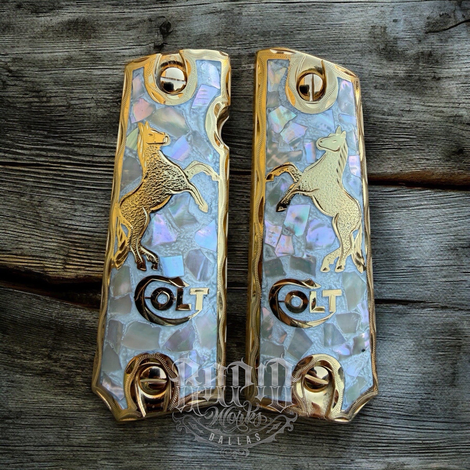 1911 45 38 Super Full Size Horse Gold Gun Pistol Grip Cachas & 24K Screws
