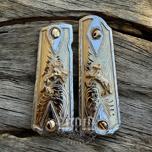 1911 45 38 Super Full Size Horse Gold Gun Pistol Grip Cachas & 24K Screws