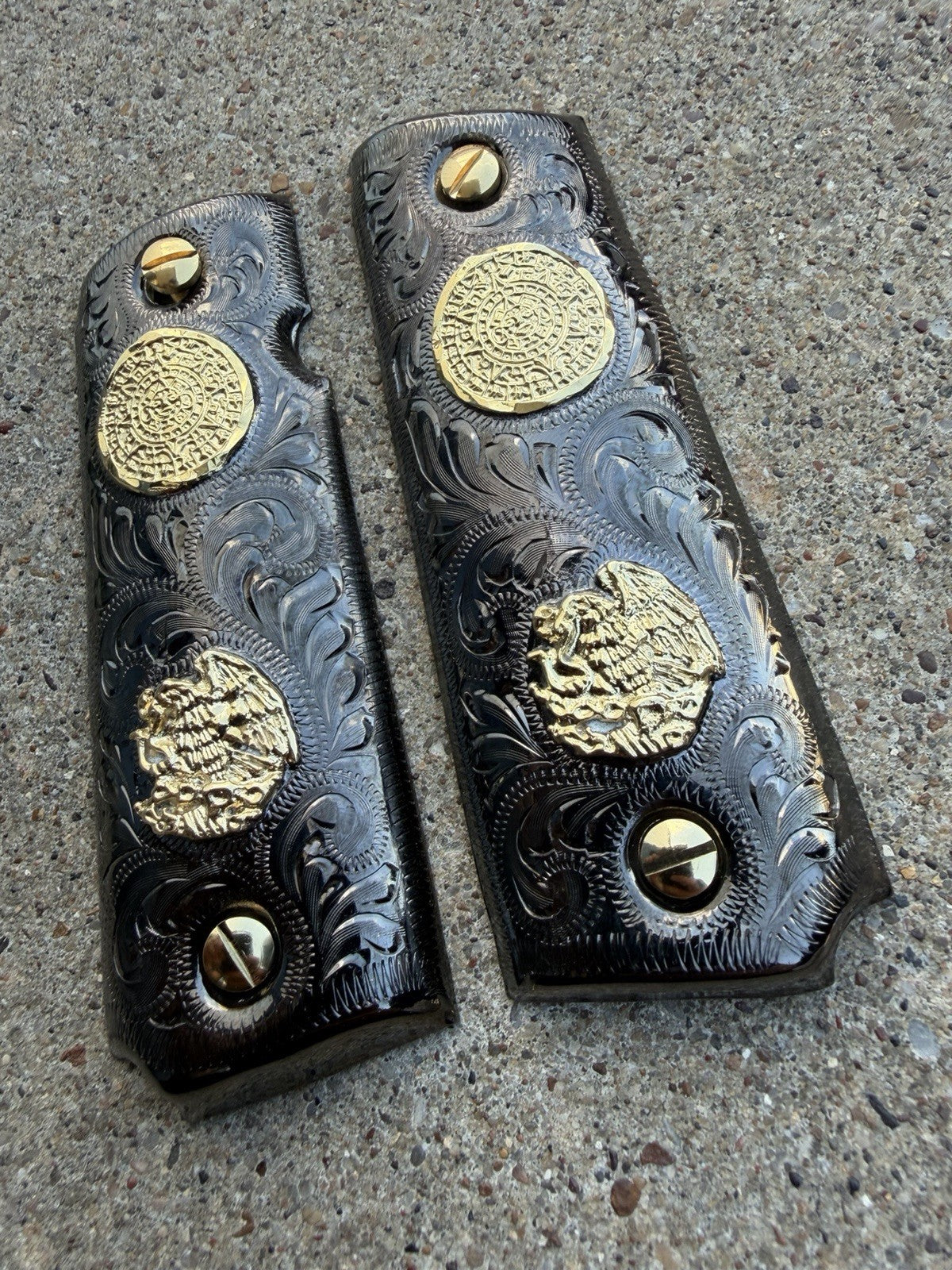 1911 45 38 Super Full Size Aguila Aztec Gold Gun Pistol Grip Cachas & 24K Screws