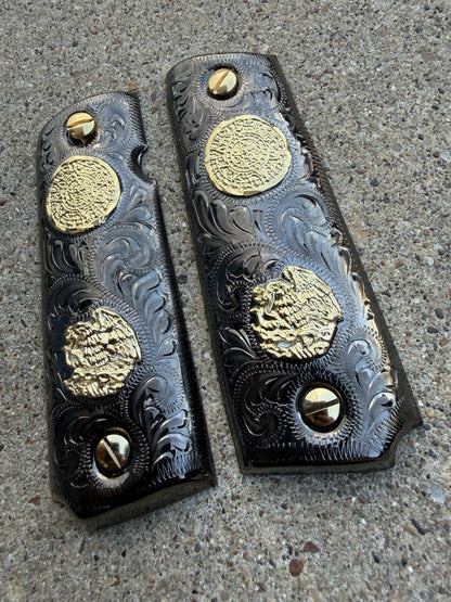 1911 45 38 Super Full Size Aguila Aztec Gold Gun Pistol Grip Cachas & 24K Screws