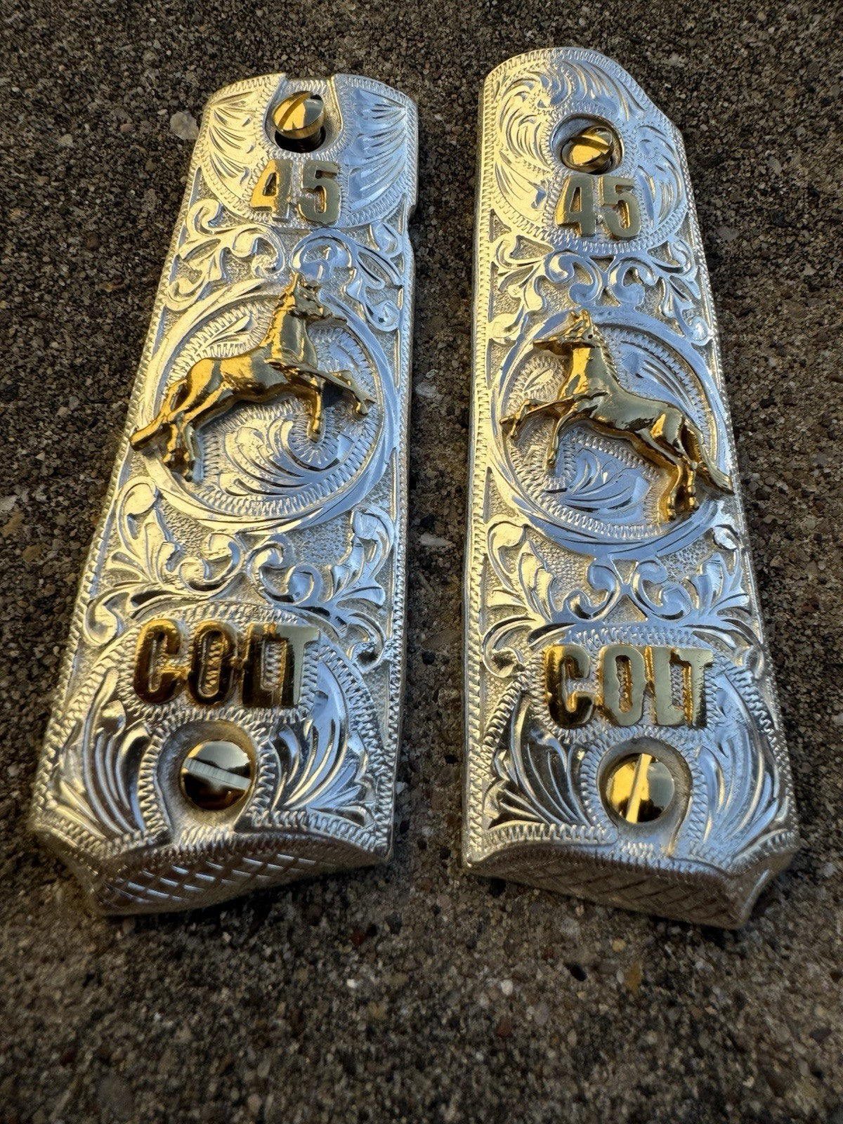 1911 45 38 Super Full Size Colt Horse Gold Gun Pistol Grip Cachas & 24K Screws