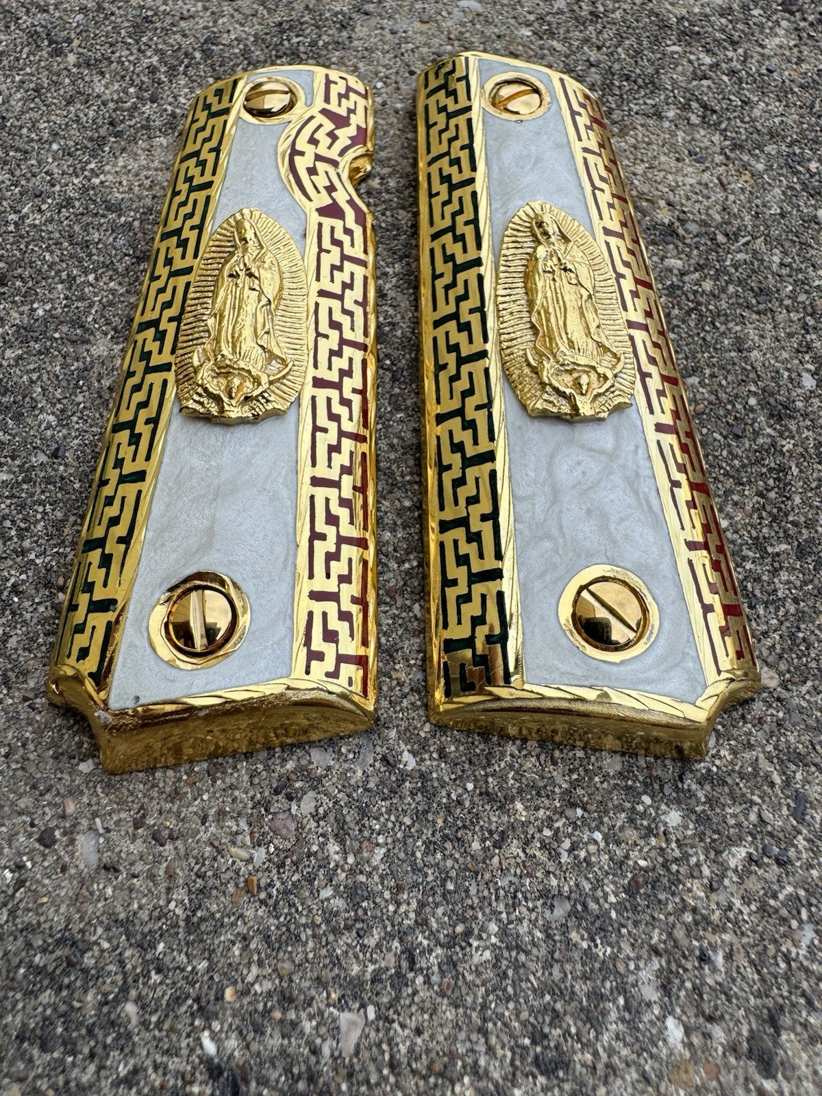 1911 45 38 Super Full Size Virgen De Guadalupe Gold Gun Grip Cachas & 24K Screws