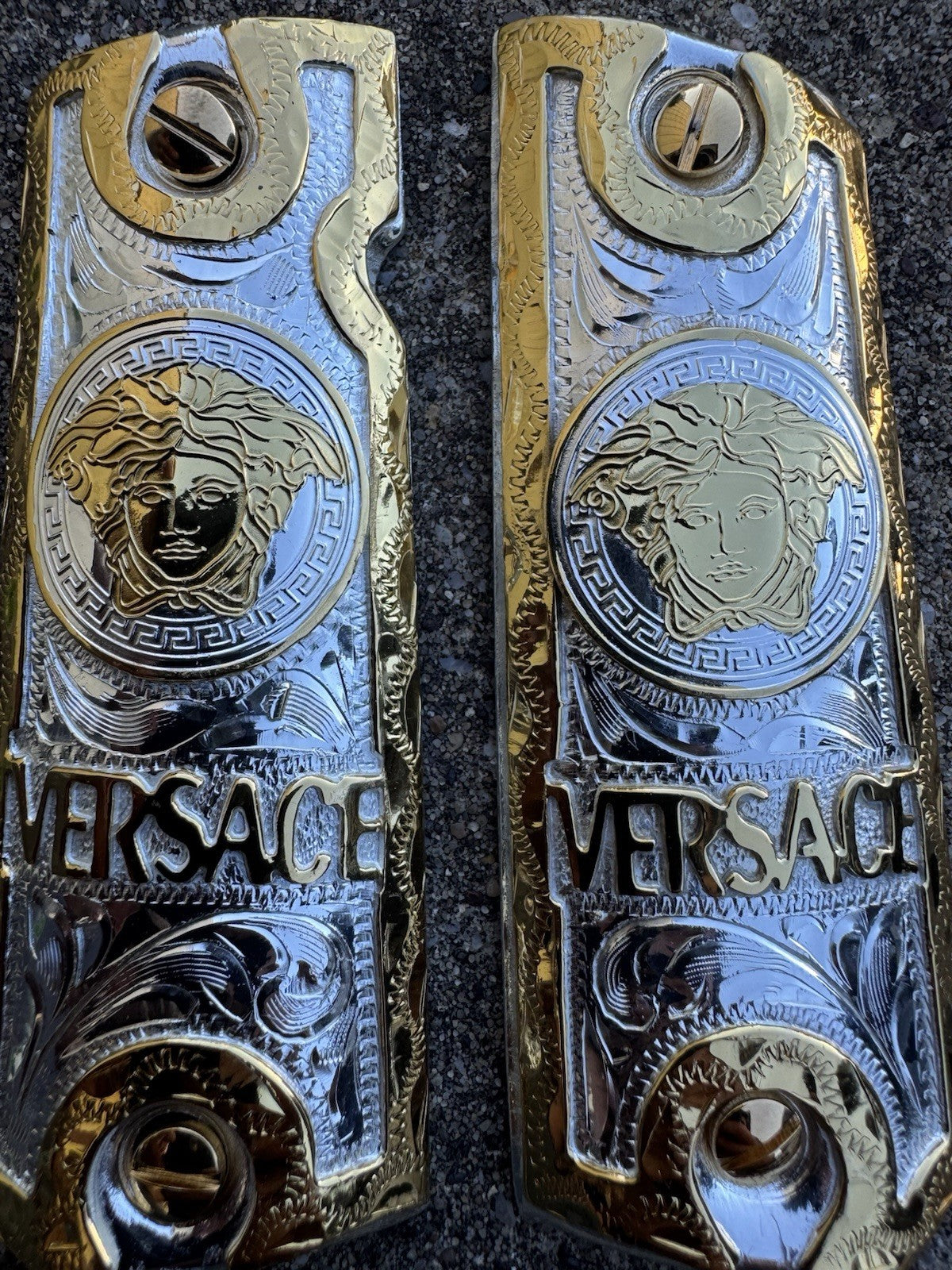 1911 45 38 Super Full Size Versace Gold Gun Pistol Grip Cachas & 24K Screws