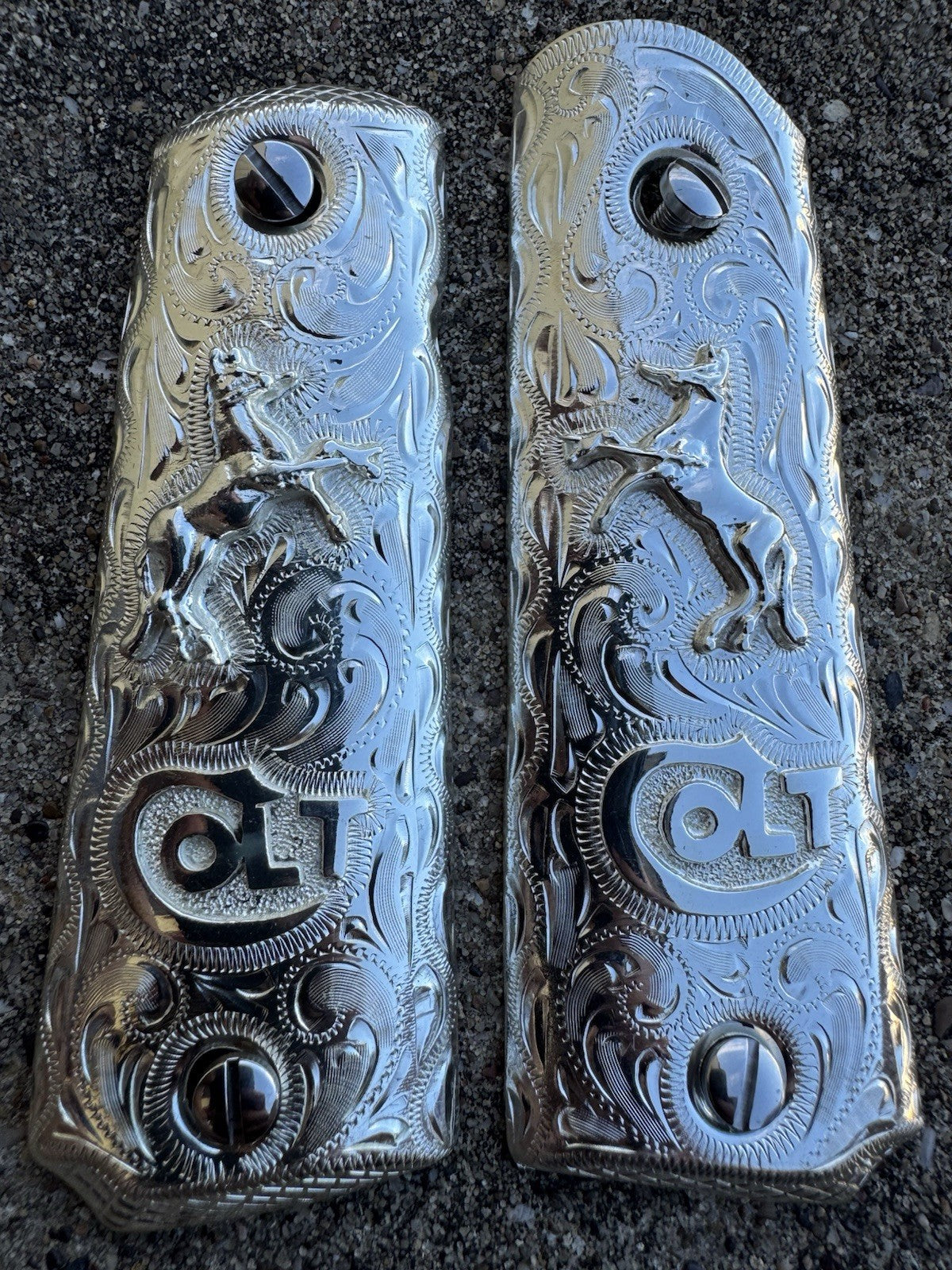1911 45 38 Super Full Size Colt Horse Gun Pistol Grip Cachas & Polished Screws