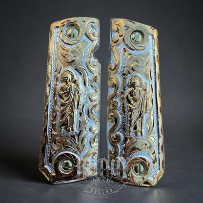 1911 45 38 Super Full Size San Judas Gold Gun Pistol Grip Cachas & 24K Screws