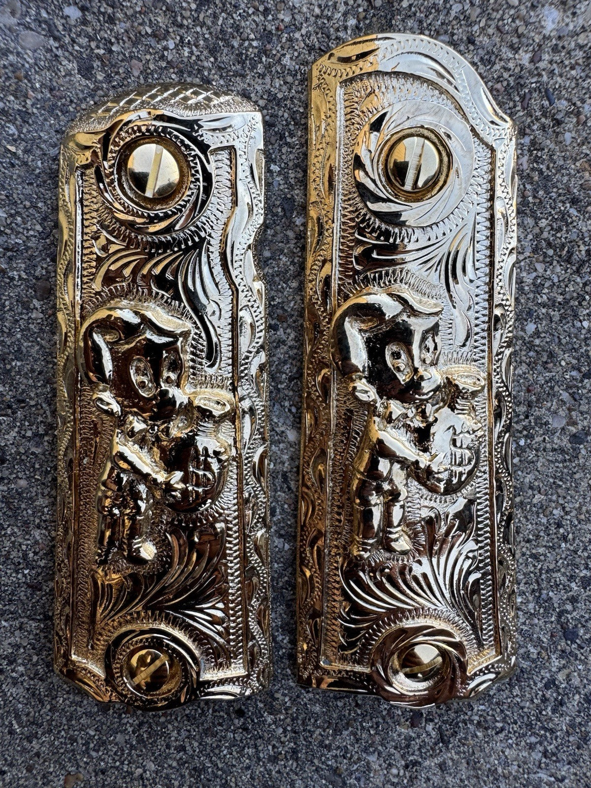 1911 45 38 Super Full Size Richie Rich Gold Gun Pistol Grip Cachas & 24K Screws