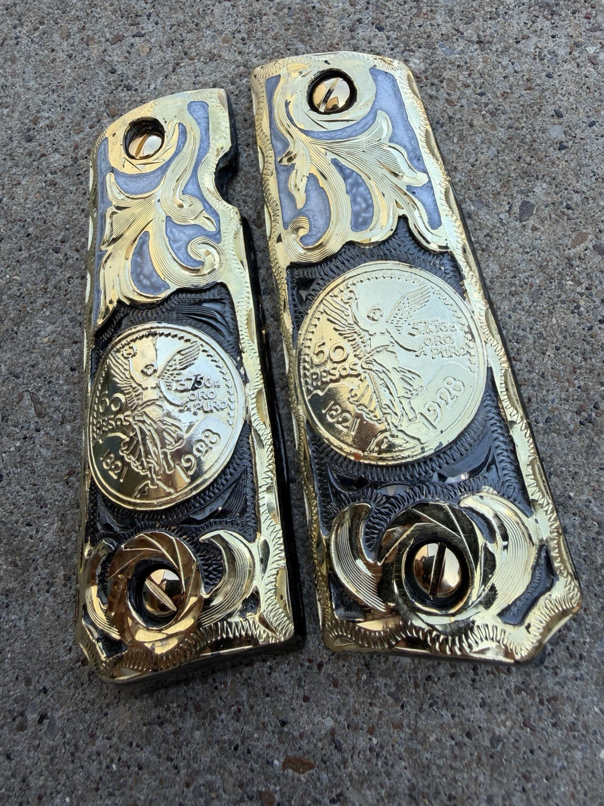 1911 45 38 Super Full Size Centenario Gold Gun Pistol Grip Cachas & 24K Screws