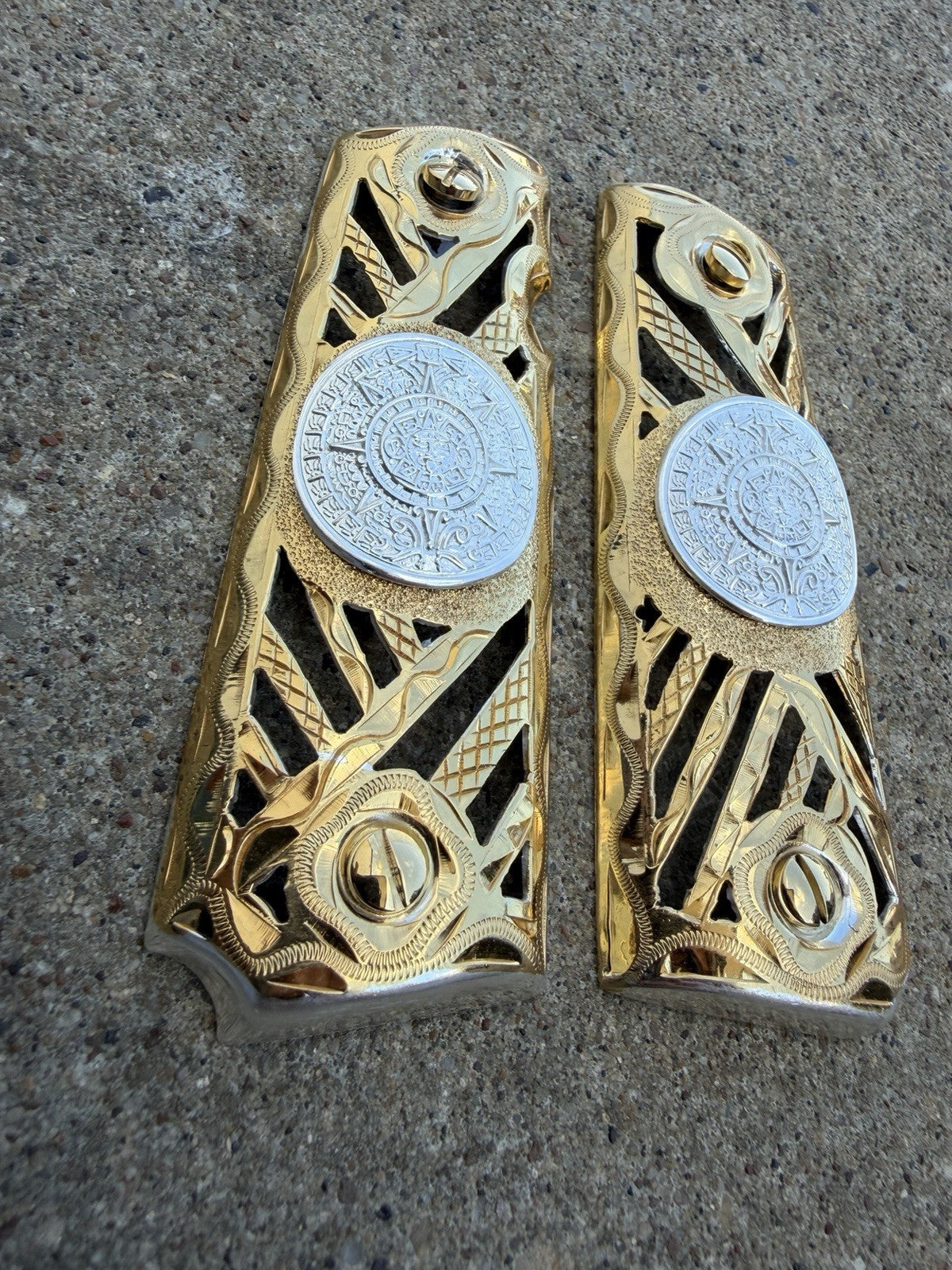 1911 45 38 Super Full Size Azteca Gold Gun Pistol Grip Cachas & 24K Screws