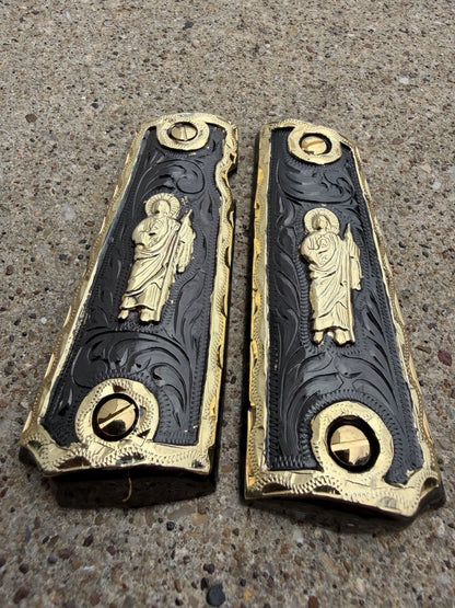 1911 45 38 Super Full Size San Judas Gold Gun Pistol Grip Cachas & 24K Screws