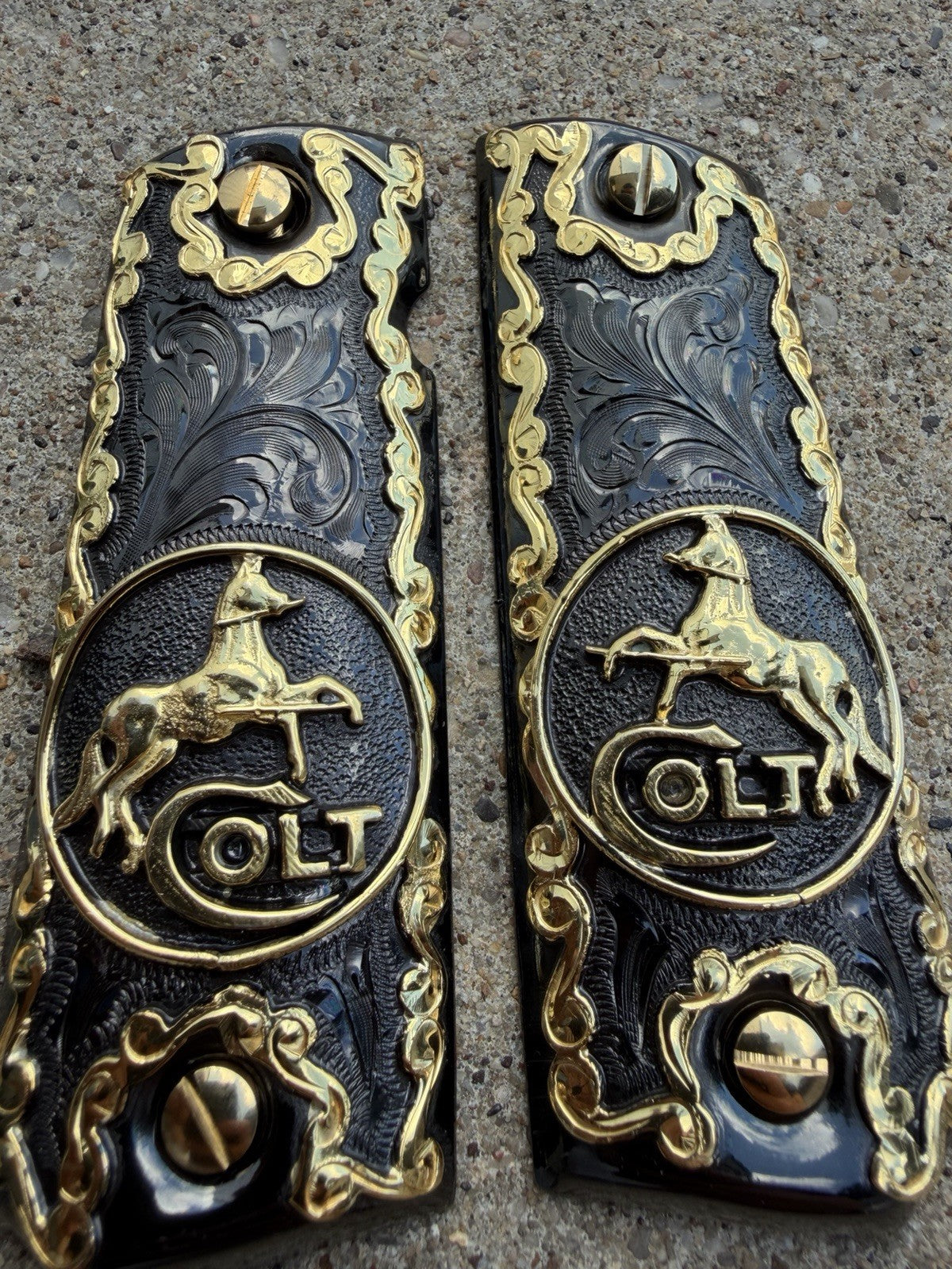 1911 45 38 Super Full Size Horse Gold Gun Pistol Grip Cachas & 24K Screws